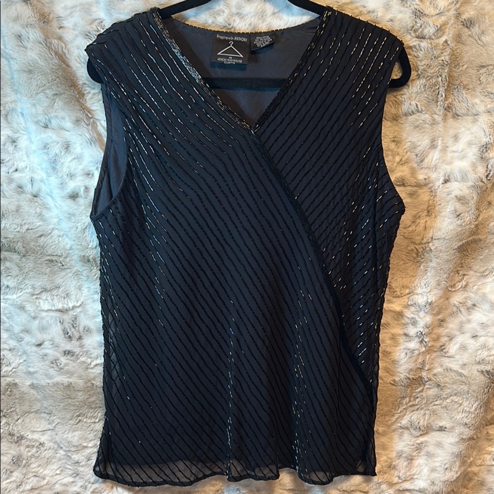 Anthony Mark Hankins Shopping with Anthony Black Asymmetrical Beaded Blouse
